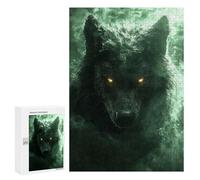 Jigsaw Puzzles 300 PCS for Teenagerss Mystical Wolf in Green Smoke Puzzles for Adults Fun Games Difficult Hard Challenging To Complete 300 PCS