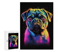 Jigsaw Puzzles 300 PCS for Teenagerss Neon Pug Portrait Dog Jigsaw for Adults DIY Toys Analysis And Logic Deal As Gifts for The Whole Family 300 PCS
