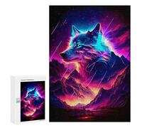 Jigsaw Puzzles 300 PCS for Teenagerss Neon Wolf Mountainscape Jigsaw Puzzle DIY Toys A Work of Art Deal As Gifts for The Whole Family 300 PCS