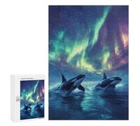 Jigsaw Puzzles 300 PCS for Teenagerss Orcas Under Aurora Borealis Jigsaws for Adults Toy Wall Decor Difficult Hard Challenging To Complete 300 PCS