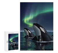 Jigsaw Puzzles 300 PCS for Teenagerss Orcas Under The Aurora Borealis Jigsaws for Adults Relax Games Precision Cutting Deal As Gifts for The Whole Family 300 PCS