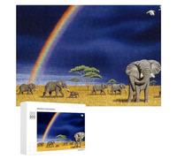 Jigsaw Puzzles 300 PCS for Teenagerss Rainbow Elephants in Africa Jigsaws for Adults Hands-on Game But Fun And Humorous Deal As Gifts for The Whole Family 300 PCS