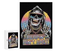 Jigsaw Puzzles 300 PCS for Teenagerss Reapin' Ain't Easy Cool Skeleton Art Jigsaw for Adults Hands-on Game Wall Art Challenging To Complete 300 PCS
