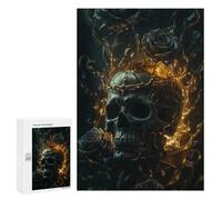 Jigsaw Puzzles 300 PCS for Teenagerss Skull with Black And Gold Jigsaw for Adults Hands-on Game Wall Art Challenging To Complete 300 PCS