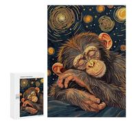 Jigsaw Puzzles 300 PCS for Teenagerss Sleeping Chimpanzee in Starry Night Style Jigsaws for Adults Toy Wall Decor Difficult Hard Challenging To Complete 300 PCS