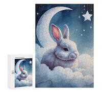 Jigsaw Puzzles 300 PCS for Teenagerss Sleepy White Rabbit on Clouds Watercolor Adult Jigsaw Puzzle DIY Toys For Family Fun Educational Challenge 300 PCS