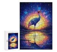 Jigsaw Puzzles 300 PCS for Teenagerss Stained Glass Crane at Sunset Jigsaws for Adults Toy Wall Decor Difficult Hard Challenging To Complete 300 PCS