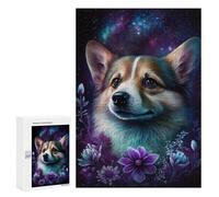 Jigsaw Puzzles 300 PCS for Teenagerss Starry Night Corgi with Flowers Puzzles for Adults Fun Games Difficult Hard Challenging To Complete 300 PCS