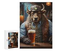 Jigsaw Puzzles 300 PCS for Teenagerss Steampunk Beer Buffalo Puzzles for Adults Fun Games Difficult Hard Challenging To Complete 300 PCS