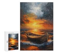 Jigsaw Puzzles 300 PCS for Teenagerss Sunset Waves Boat Sea Jigsaw for Adults Hands-on Game But Fun And Humorous for Birthday, Chrismas 300 PCS