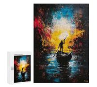 Jigsaw Puzzles 300 PCS for Teenagerss Voyage Into Light - Expressionist Abstract River Journey Adult Jigsaw Puzzle DIY Toys For Family Fun Educational Challenge 300 PCS