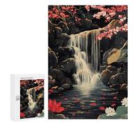 Jigsaw Puzzles 300 PCS for Teenagerss Waterfall Serenity Cherry Blossoms Lotus Japanese Adult Jigsaw Puzzle Family Game A Work of Art Deal As Gifts for The Whole Family 300 PCS