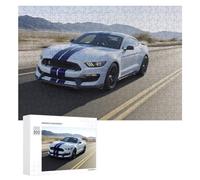 Jigsaw Puzzles 300 PCS for Teenagerss White Mustang GT500 with Blue Stripes on Desert Highway Jigsaws for Adults Hands-on Game But Fun And Humorous Deal As Gifts for The Whole Family 300 PCS