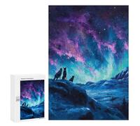 Jigsaw Puzzles 300 PCS for Teenagerss Wolves Under Aurora Borealis Painting Jigsaws for Adults Relax Games Precision Cutting Deal As Gifts for The Whole Family 300 PCS