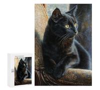 Jigsaw Puzzles 300 PCS Gothic Black Cat Art Print Jigsaws for Adults Puzzle But Fun And Humorous Every Piece Is Unique - Family Fun & Game Night 300 PCS