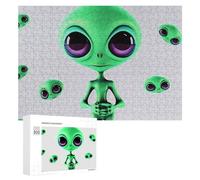 Jigsaw Puzzles 300 PCS Green Alien Wooden Puzzle Personalized Picture Puzzle Family Decoration Puzzles for Adults Challenging Puzzle Family Wedding Graduation Present