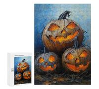 Jigsaw Puzzles 300 PCS Halloween Jack-o'-Lanterns Oil Painting Jigsaw for Teenagers Improve Memory Difficult And Challenge Brainteaser Family Games 300 PCS