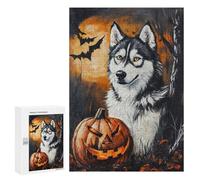 Jigsaw Puzzles 300 PCS Halloween Wolf with Jack-o'-Lantern-1 Jigsaws for Adults Puzzle But Fun And Humorous Every Piece Is Unique - Family Fun & Game Night 300 PCS