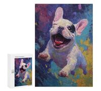Jigsaw Puzzles 300 PCS Happy French Bulldog Painting -2 Jigsaws for Adults Puzzle Pattern Assembly Educational Challenge Birthday And Unique Gifts 300 PCS