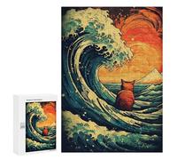 Jigsaw Puzzles 300 PCS Japan Wave Cat Teenagers Puzzles Relax Games Difficult Challenge Unique Birthday And Xmas Gifts 300 PCS