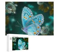 Jigsaw Puzzles 300 PCS Light Blue Butterfly Wooden Puzzle Personalized Picture Puzzle Family Decoration Puzzles for Adults Challenging Puzzle Family Wedding Graduation Present