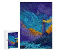 Jigsaw Puzzles 300 PCS Lighthouse in Stormy Night Jigsaw for Teenagers Improve Memory Difficult And Challenge Brainteaser Family Games 300 PCS