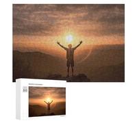 Jigsaw Puzzles 300 PCS Man Raises His Arms Wooden Puzzle Personalized Picture Puzzle Family Decoration Puzzles for Adults Challenging Puzzle Family Wedding Graduation Present