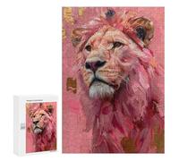 Jigsaw Puzzles 300 PCS Pink Lion Art Print-2 Jigsaws for Adults Puzzle Pattern Assembly Educational Challenge Birthday And Unique Gifts 300 PCS