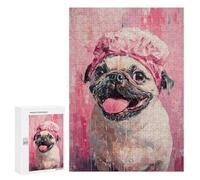 Jigsaw Puzzles 300 PCS Pug Dog Bath Cap Painting Jigsaw for Teenagers Improve Memory Difficult And Challenge Brainteaser Family Games 300 PCS