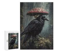 Jigsaw Puzzles 300 PCS Rainy Forest Raven with Umbrella Mushroom-1 Jigsaws for Adults Puzzle Pattern Assembly Educational Challenge Birthday And Unique Gifts 300 PCS