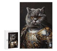 Jigsaw Puzzles 300 PCS Royal Cat Armor Portrait -1 Jigsaws for Adults Puzzle Pattern Assembly Educational Challenge Birthday And Unique Gifts 300 PCS