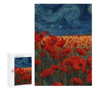 Jigsaw Puzzles 300 PCS Starry Night Poppies Field -1 Jigsaws for Adults Puzzle Pattern Assembly Educational Challenge Birthday And Unique Gifts 300 PCS