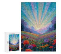 Jigsaw Puzzles 300 PCS Sunset Flower Field Painting Jigsaws for Adults Puzzle But Fun And Humorous Every Piece Is Unique - Family Fun & Game Night 300 PCS