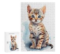 Jigsaw Puzzles 300 PCS Watercolor Bengal Cat Art Teenagers Puzzles Relax Games Difficult Challenge Unique Birthday And Xmas Gifts 300 PCS