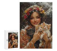 Jigsaw Puzzles 300 PCS Winter Floral Crown with Kittens Jigsaws for Adults Puzzle Pattern Assembly Educational Challenge Birthday And Unique Gifts 300 PCS