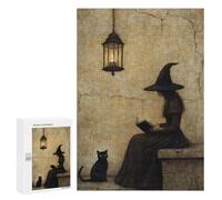 Jigsaw Puzzles 300 PCS Witch Reading Book with Black Cat Jigsaws for Adults Puzzle Pattern Assembly Educational Challenge Birthday And Unique Gifts 300 PCS