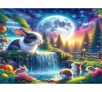 Jigsaw Puzzles 300 piece,Puzzles for Adults,Challenging Educational Family Activity Games Home Decoration Puzzle Moonlight Waterfall Rabbits 15 x 10.2 inch