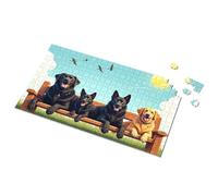 Jigsaw Puzzles 300 Pieces For Adults Four Dogs Relaxing On A Bench Under The Sun Picture Puzzle Gift For 4 Year Old Boy Easter Gifts For Adults(300PCS)