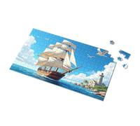 Jigsaw Puzzles 300 Pieces For Adults Vintage Sailing Ship Near Lighthouse Picture Puzzle Gift For 4 Year Old Boy Easter Gifts For Adults(300PCS)