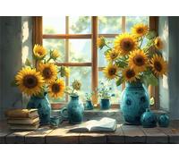 Jigsaw Puzzles 3000 pieces,Puzzles for Adults,Challenging Educational Family Activity Games Home Decoration Puzzle Sunflower Vase,43.3 x 33.4 Inch