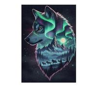 Jigsaw Puzzles 38x26cm/1000pcs for Adults Alpha Wolf - Double Exposure Night Landscape Wall Art Puzzle for Adults Anti-Stress Toys But Fun And Humorous Birthday Present, Gifts, 38x26cm/1000pcs