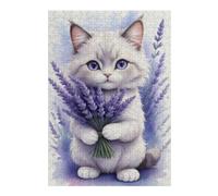 Jigsaw Puzzles 38x26cm/1000pcs for Adults Cute Cat with Lavender Jigsaws for Adults Relax Games Precision Cutting Help The Brain Exercise 38x26cm/1000pcs