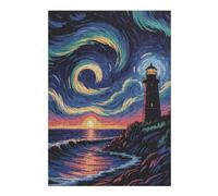 Jigsaw Puzzles 38x26cm/1000pcs for Adults Lighthouse at Sunset with Swirling Sky Puzzle for Adults Relax Games Birthday Present Gifts for Friends And Family 38x26cm/1000pcs