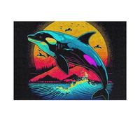 Jigsaw Puzzles 38x26cm/1000pcs for Teenagerss Neon Orca Sunset Wave Art Print Jigsaw Puzzle DIY Toys A Work of Art Deal As Gifts for The Whole Family 38x26cm/1000pcs