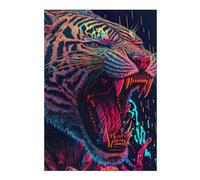 Jigsaw Puzzles 38x26cm/1000pcs for Teenagerss Neon Tiger Roar Jigsaw Relaxing Games Enhance Memory Deal As Gifts for The Whole Family 38x26cm/1000pcs