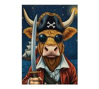 Jigsaw Puzzles 38x26cm/1000pcs for Teenagerss Pirate Cow with Sword Puzzle for Adults Relax Games Hand Speed Race Great Gift for Gaming 38x26cm/1000pcs