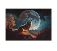 Jigsaw Puzzles 38x26cm/1000pcs for Teenagerss Wolf Howling at Giant Moon Puzzle for Adults Fun Games A Work of Art Help The Brain Exercise 38x26cm/1000pcs