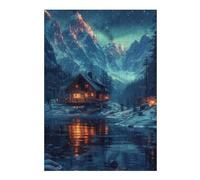 Jigsaw Puzzles 38x26cm/1000pcs Snowy Nature Aurora Cabin Puzzle for Adults Brain Teaser Game For Family Fun Unique Birthday And Xmas Gifts 38x26cm/1000pcs