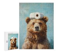 Jigsaw Puzzles 500 PCS Bear with Toilet Paper Roll on Head Jigsaws for Adults Puzzle But Fun And Humorous Every Piece Is Unique - Family Fun & Game Night 500 PCS