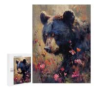 Jigsaw Puzzles 500 PCS Black Bear in Flowers Jigsaws for Adults Puzzle But Fun And Humorous Every Piece Is Unique - Family Fun & Game Night 500 PCS